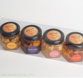 Набор подарочный (4 вида мёда с орехами в прозрачной коробке) №2