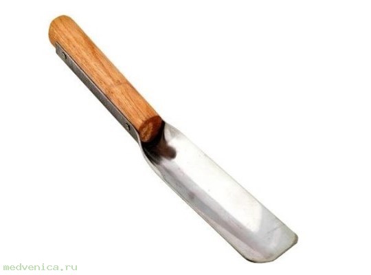 Лопатка для набора мёда (нержавейка), деревянная ручка
